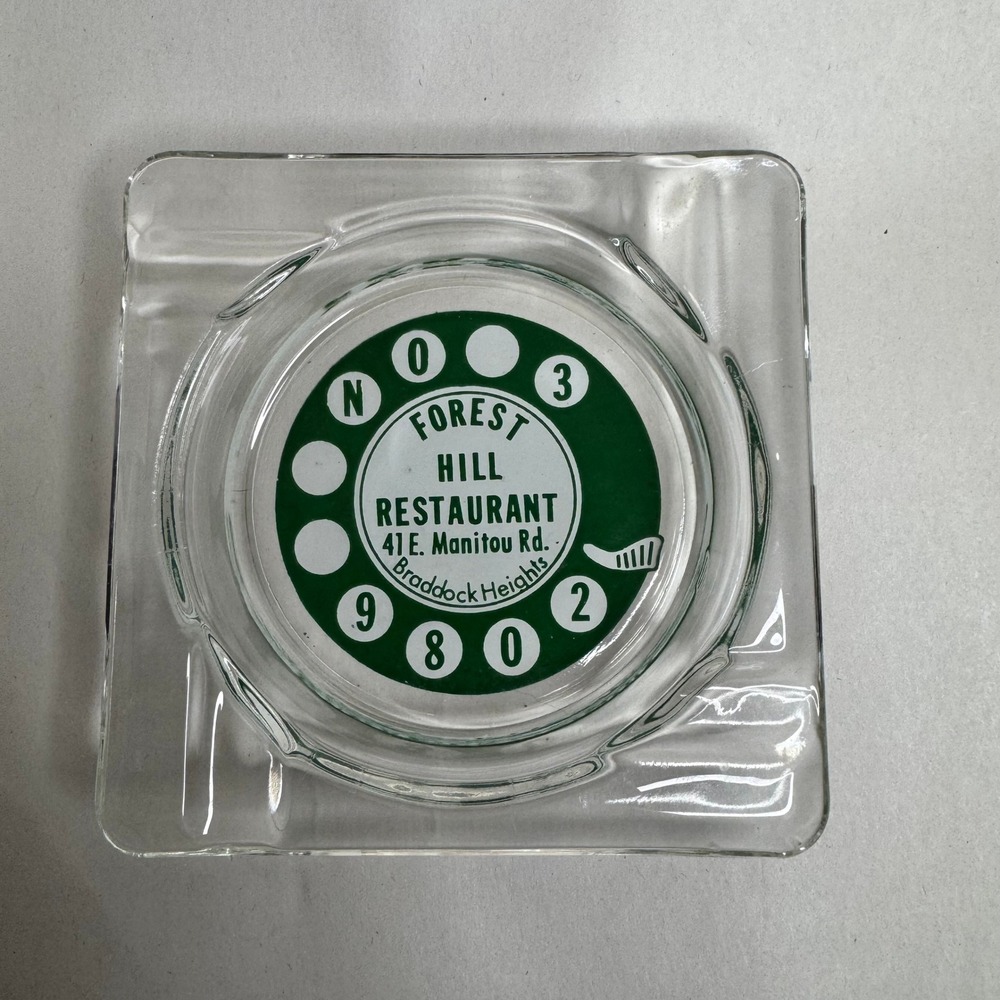 Vintage Forest Hill Restaurant Braddock Heights Glass Ashtray Rotary Phone Logo